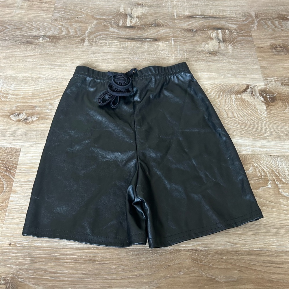 PLT black leather shorts
